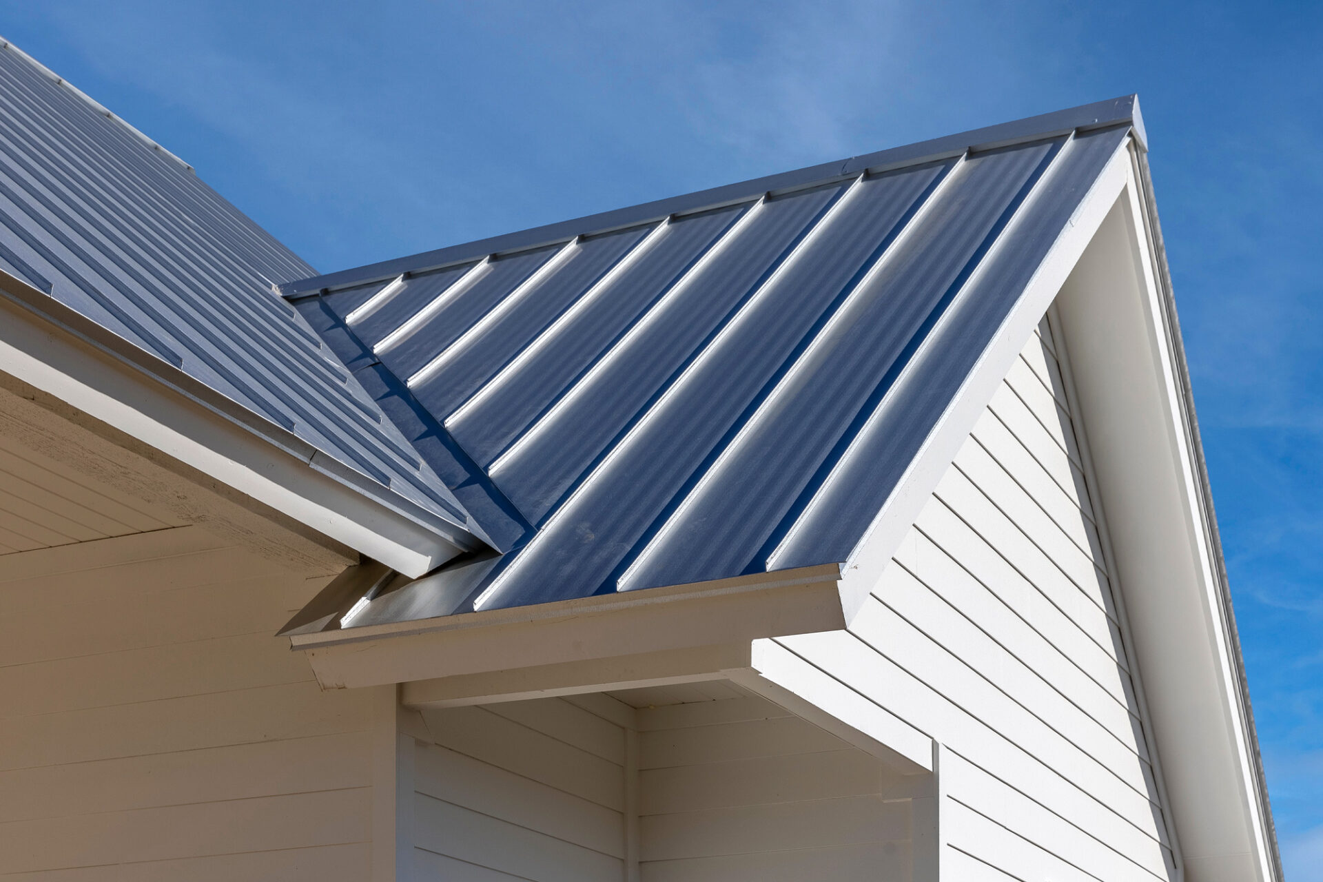 Close-up of house with metal roof