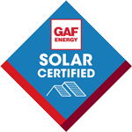 GAF Energy Solar Certified logo, solar panels icon.