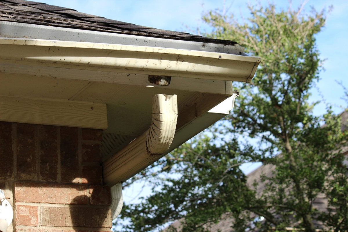 A house gutter system, downspout and roof