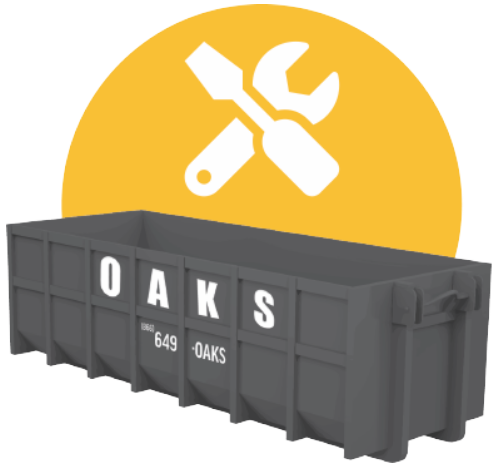 Oaks dumpster rentals with a logo of tools