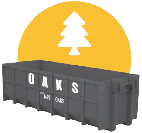 Black dumpster with Oaks logo on side