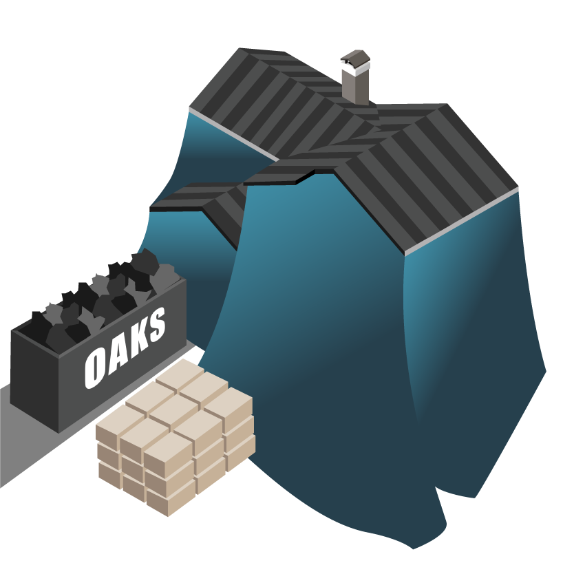 Construction site with blocks and building
